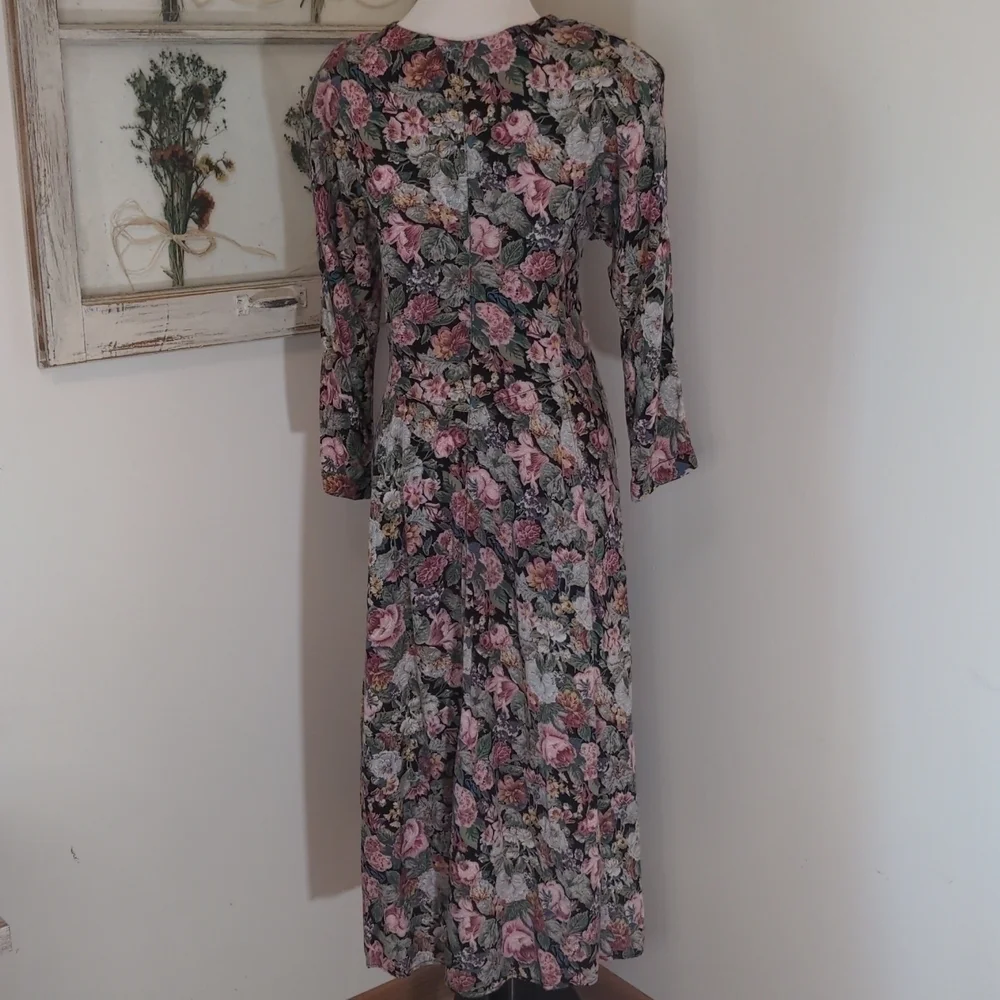 Vintage 80's 90's Floral Long Midi Dress - Picture 7 of 12